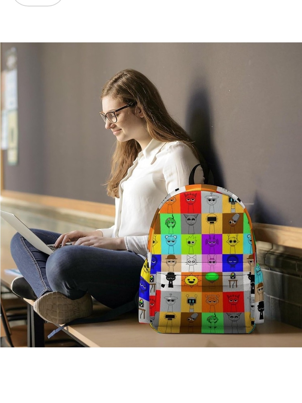 Kids Colorful Character Patchwork Backpack - Multicolor - Picture 7 of 7